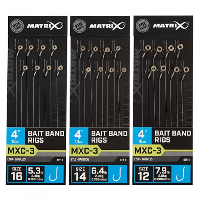 Готовый поводок с безбородым крючком Matrix MXC-3 Bait Band Rigs 10cm/4ins Barbless 0,20mm Size 12 8шт