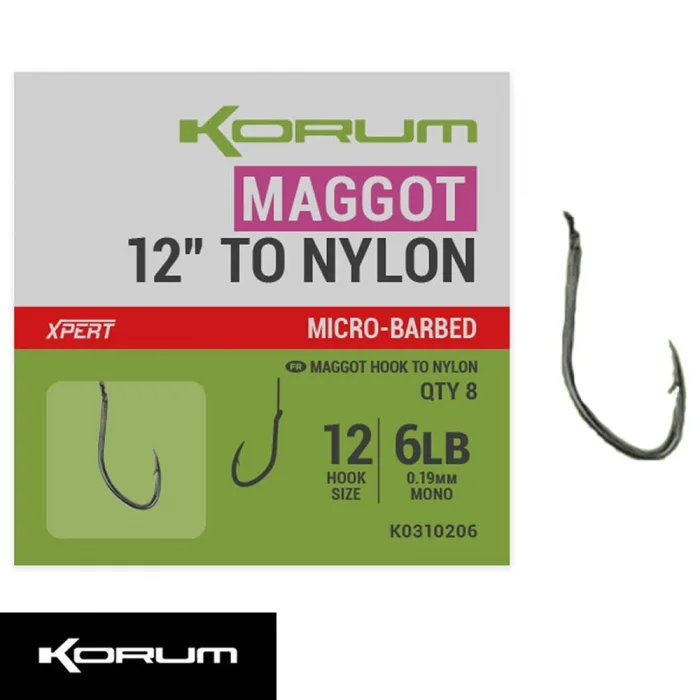 Готовый поводок Korum Xpert Maggot Barbed Size 16 To Nylon 12"/30cm 0.15mm/4Lb 8шт